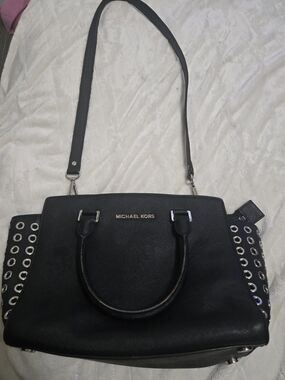 Michael Kors Black Satchel with Silver Eyelet Accents
